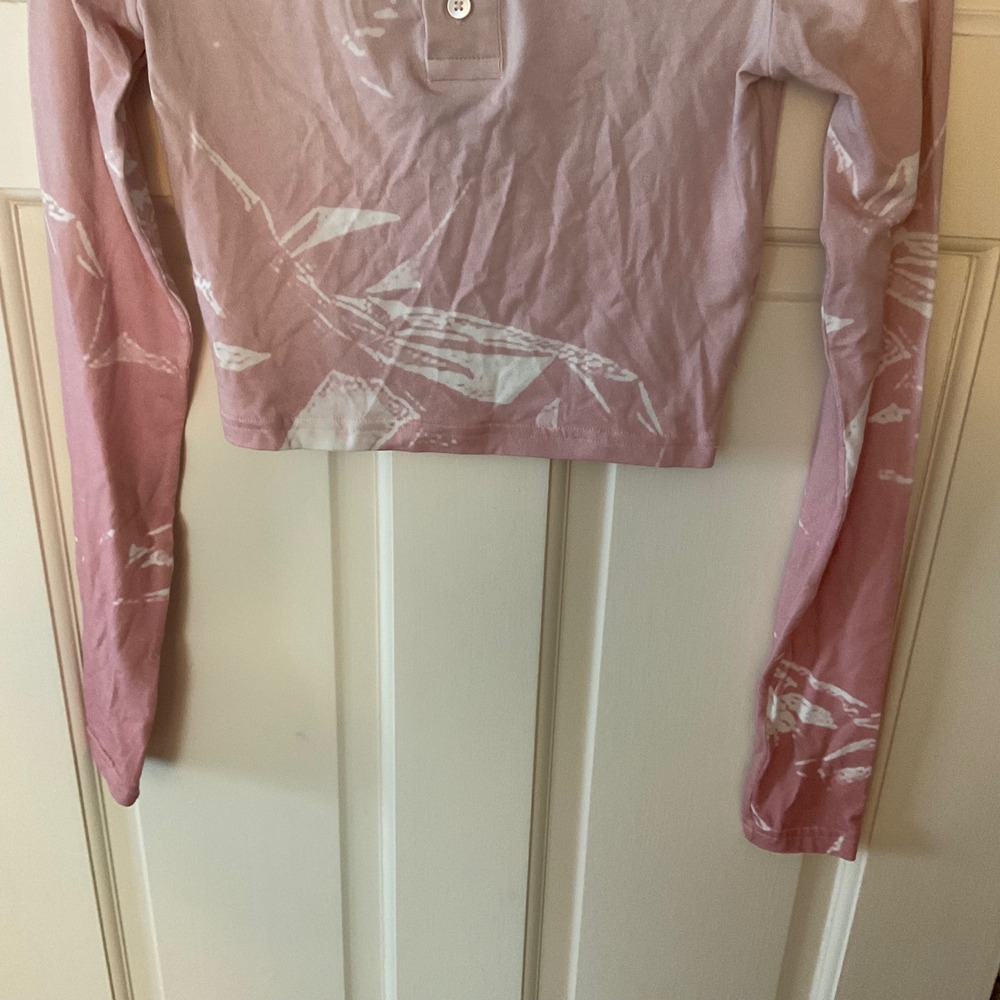 The Kit Natalie Polo Apricot Cellophane Shirt Top Pink Small NWT crop cropped - Picture 3 of 7
